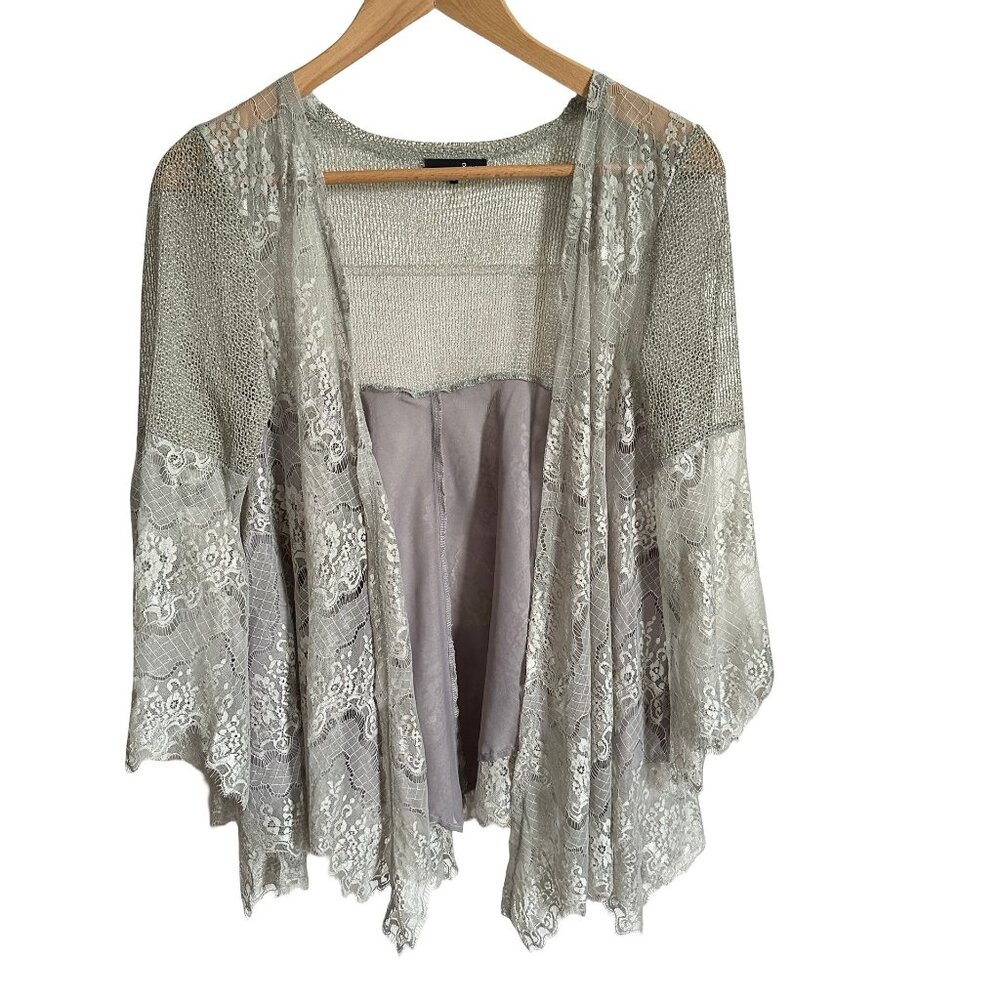 Ryu Anthropologie Lace Ruffle Witchy Waterfall Knit Cardigan y2k vtg Sweater